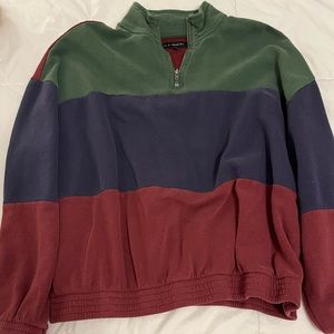 La Hearts Colorblock Crop Half Zip Pullover in Green/ Red/ Blue